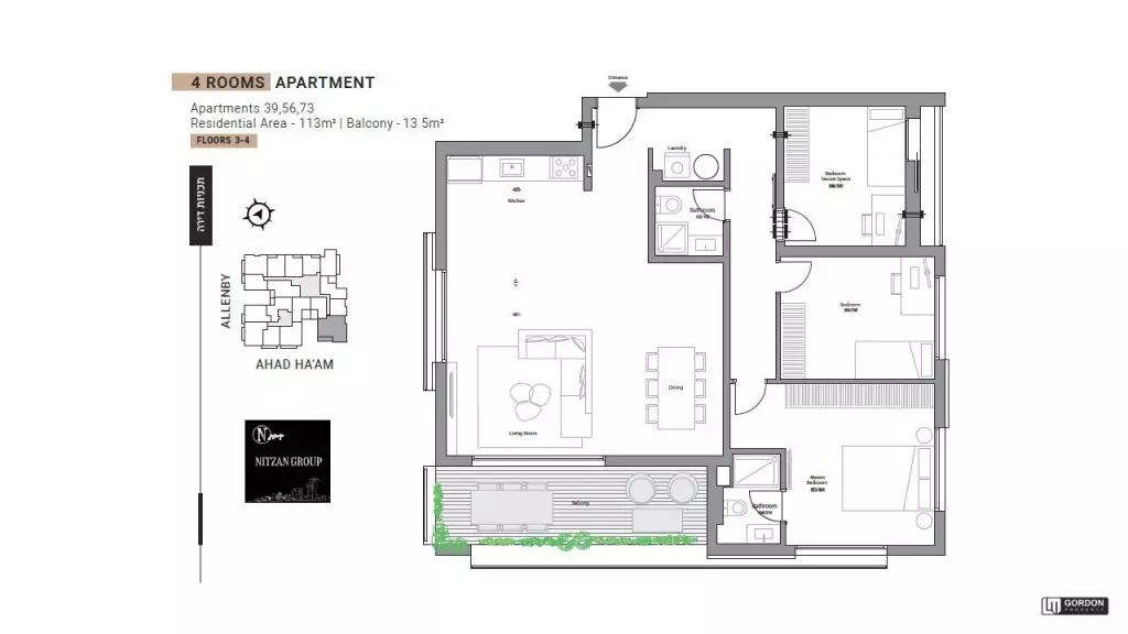 Appartement 4 pièces  Tel Aviv Lev Tel-Aviv 357-IBL-1392